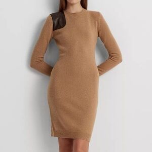 Lauren Ralph Lauren. Faux-Leather-Trim Wool-Cashmere Dress.